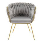 Fauteuil d'appoint tressé en velours Glam contemporain avec pieds fuselés dorés