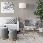 Fauteuil d'appoint tressé en velours Glam contemporain avec pieds fuselés dorés