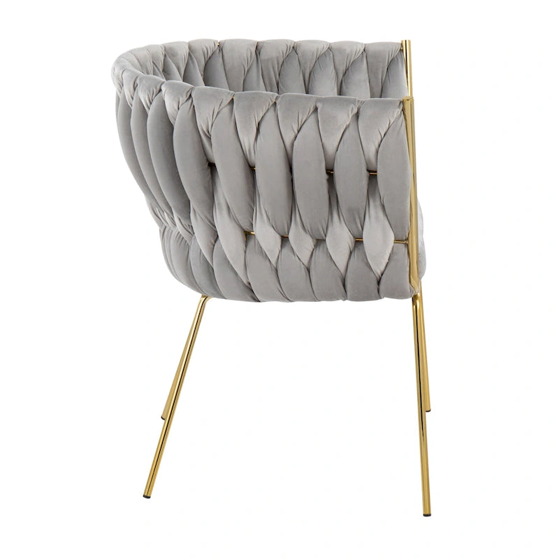 Fauteuil d'appoint tressé en velours Glam contemporain avec pieds fuselés dorés