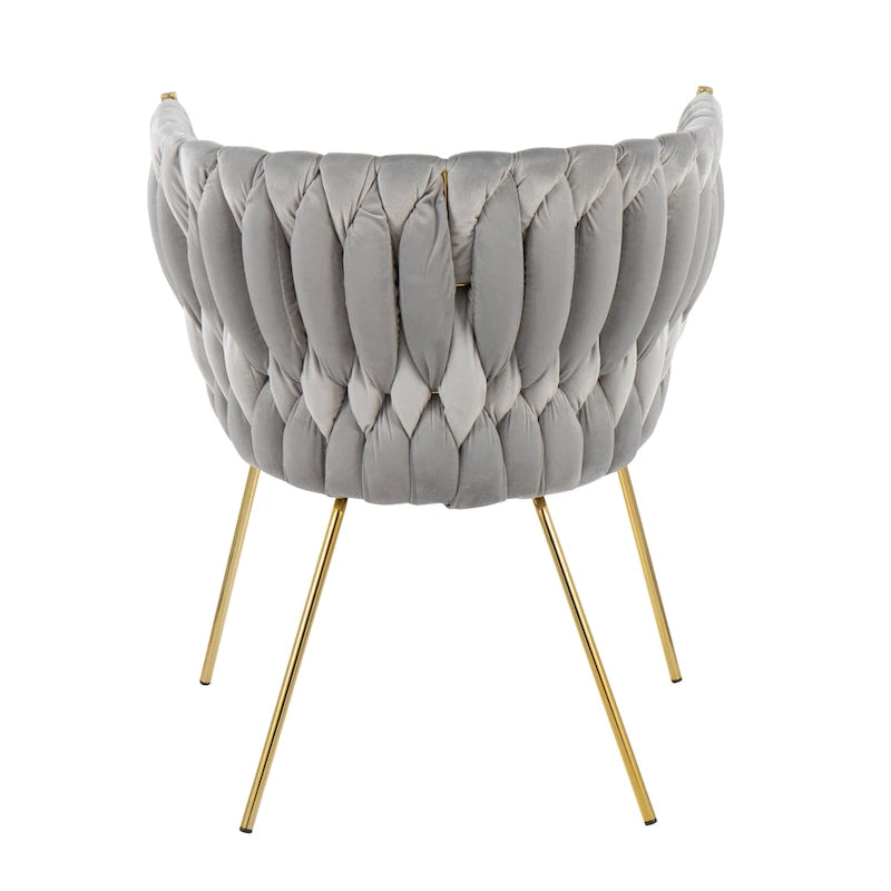 Fauteuil d'appoint tressé en velours Glam contemporain avec pieds fuselés dorés