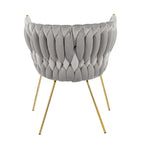 Fauteuil d'appoint tressé en velours Glam contemporain avec pieds fuselés dorés