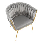 Fauteuil d'appoint tressé en velours Glam contemporain avec pieds fuselés dorés