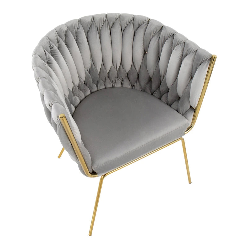 Fauteuil d'appoint tressé en velours Glam contemporain avec pieds fuselés dorés