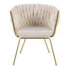 Fauteuil d'appoint tressé en velours Glam contemporain avec pieds fuselés dorés