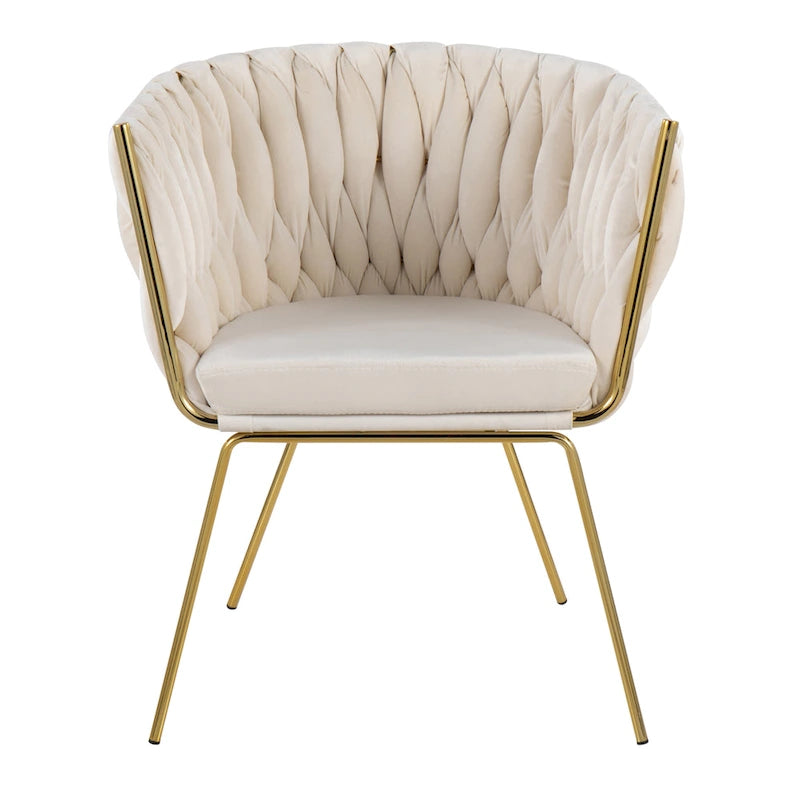 Fauteuil d'appoint tressé en velours Glam contemporain avec pieds fuselés dorés