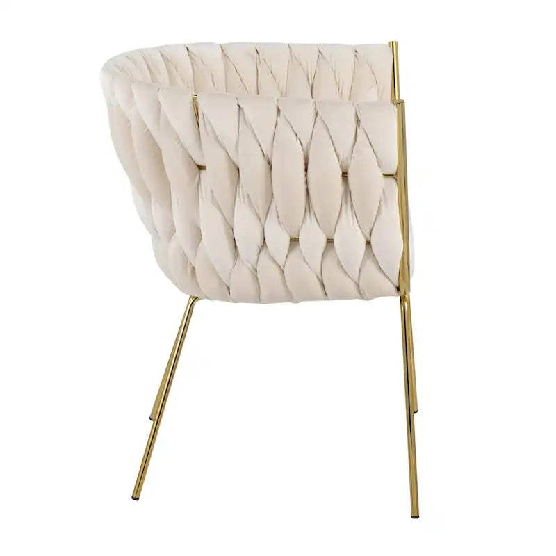Fauteuil d'appoint tressé en velours Glam contemporain avec pieds fuselés dorés