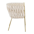 Fauteuil d'appoint tressé en velours Glam contemporain avec pieds fuselés dorés