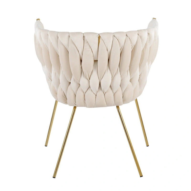 Fauteuil d'appoint tressé en velours Glam contemporain avec pieds fuselés dorés