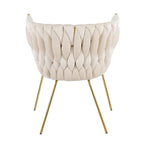 Fauteuil d'appoint tressé en velours Glam contemporain avec pieds fuselés dorés