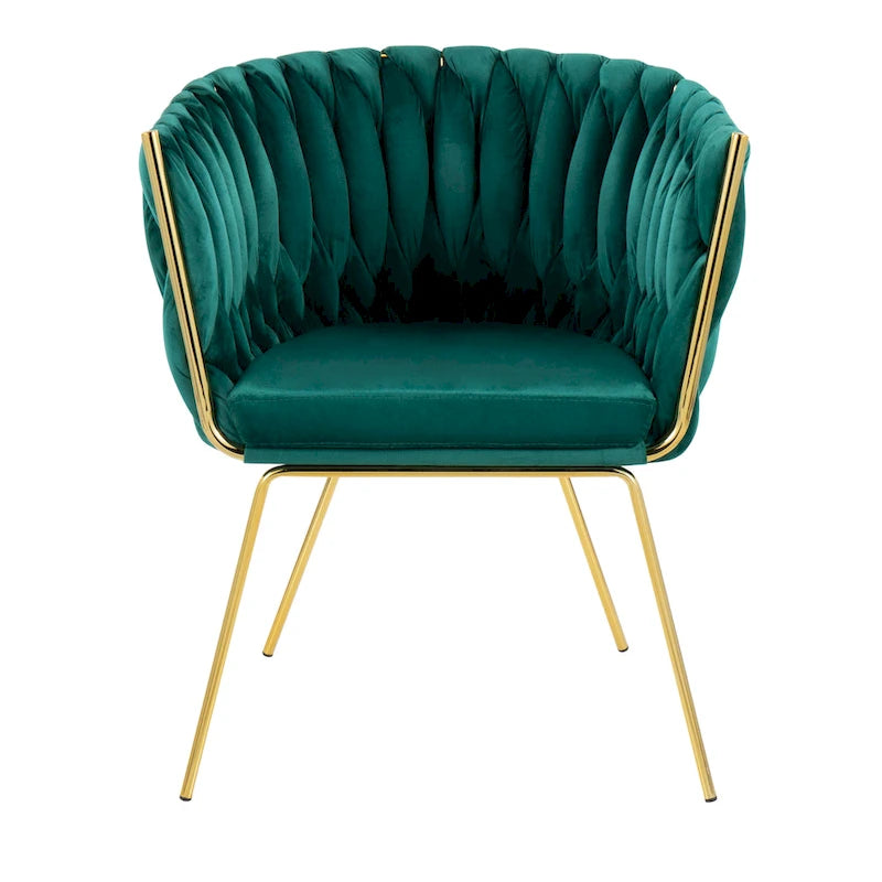 Fauteuil d'appoint tressé en velours Glam contemporain avec pieds fuselés dorés