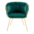 Fauteuil d'appoint tressé en velours Glam contemporain avec pieds fuselés dorés