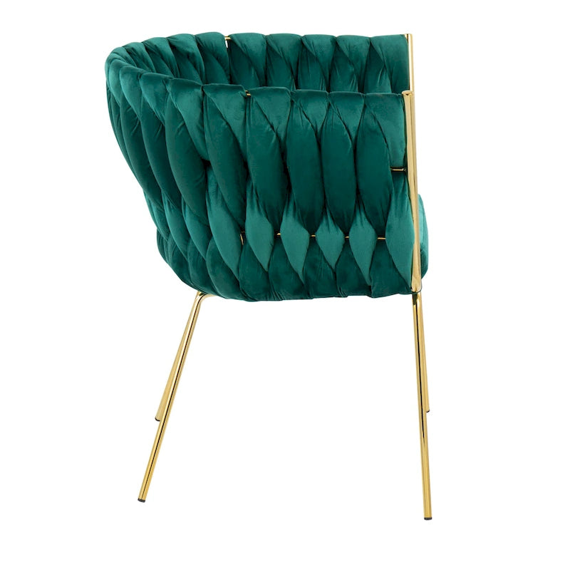 Fauteuil d'appoint tressé en velours Glam contemporain avec pieds fuselés dorés
