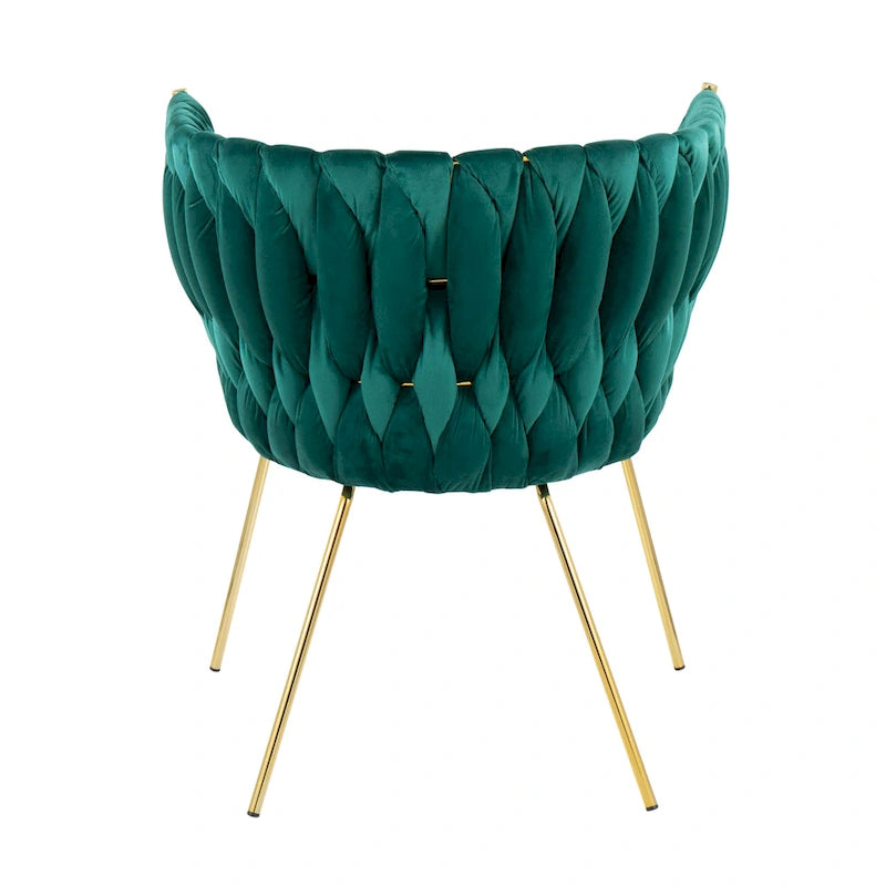 Fauteuil d'appoint tressé en velours Glam contemporain avec pieds fuselés dorés