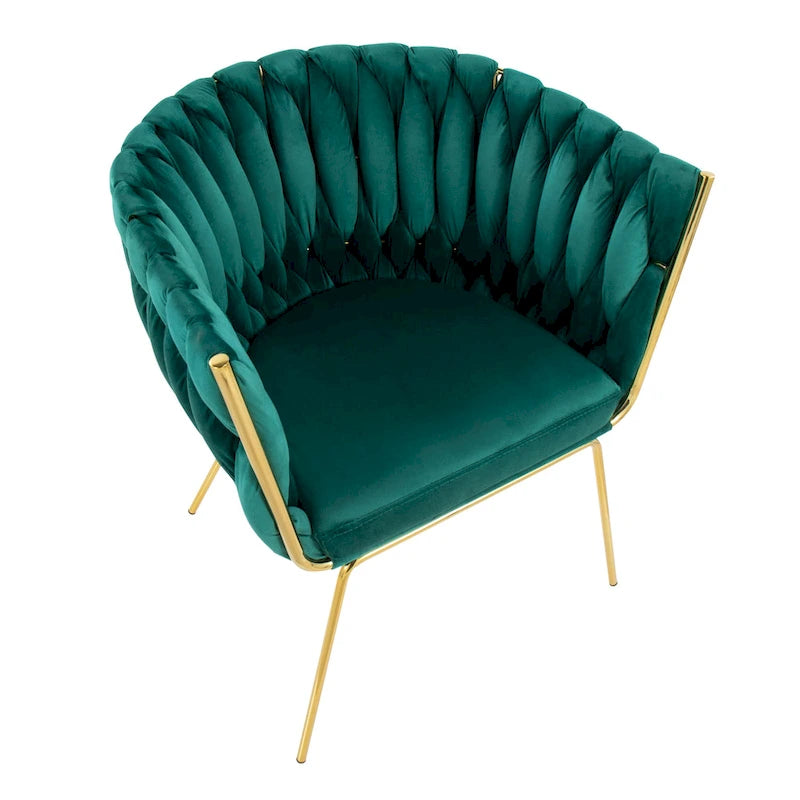 Fauteuil d'appoint tressé en velours Glam contemporain avec pieds fuselés dorés
