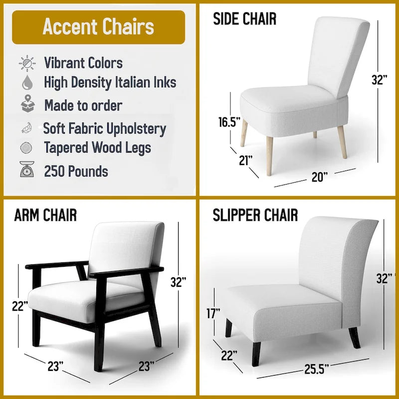 Fauteuil d'appoint moderne rembourré en art abstrait coloré – Plusieurs styles
