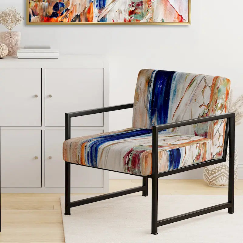 Fauteuil d'appoint moderne rembourré en art abstrait coloré – Plusieurs styles