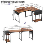 Bureau informatique en forme de L de 60 po avec support d'écran et étagère de rangement pour bureau à domicile