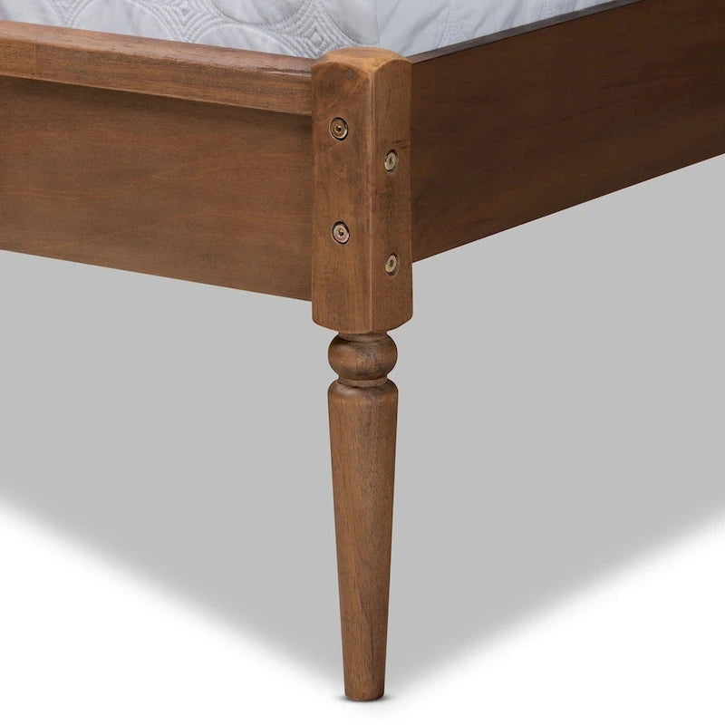 Lit plateforme en bois de rotin synthétique Elston Mid-Century Modern - Noyer