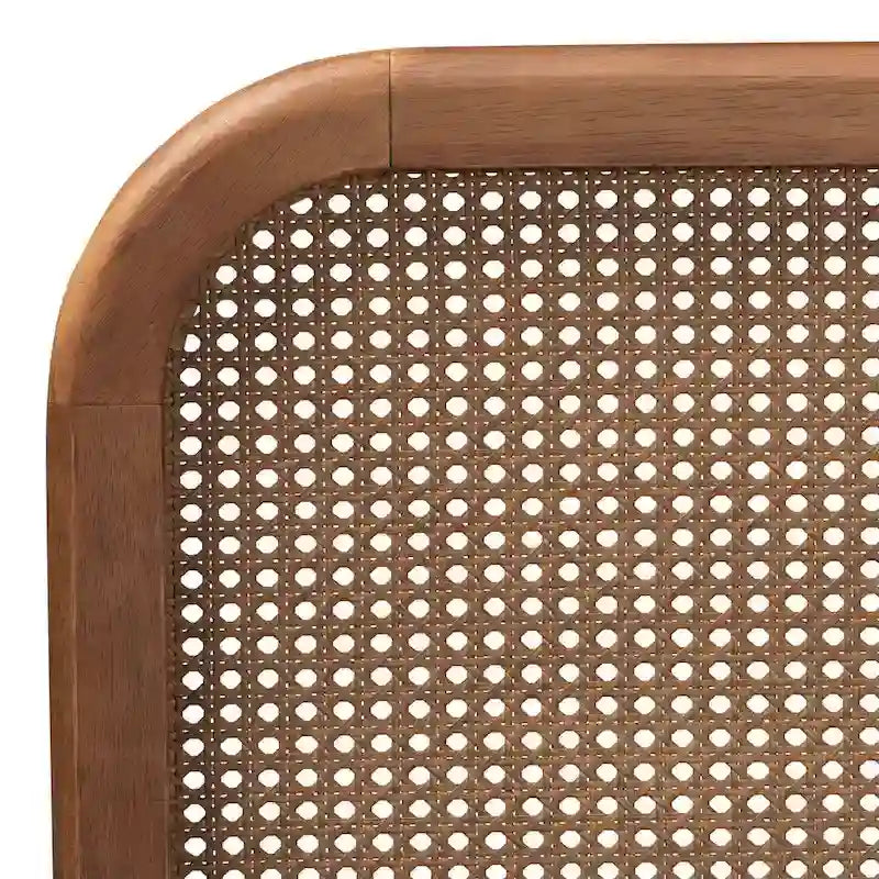 Lit plateforme en bois de rotin synthétique Elston Mid-Century Modern - Noyer