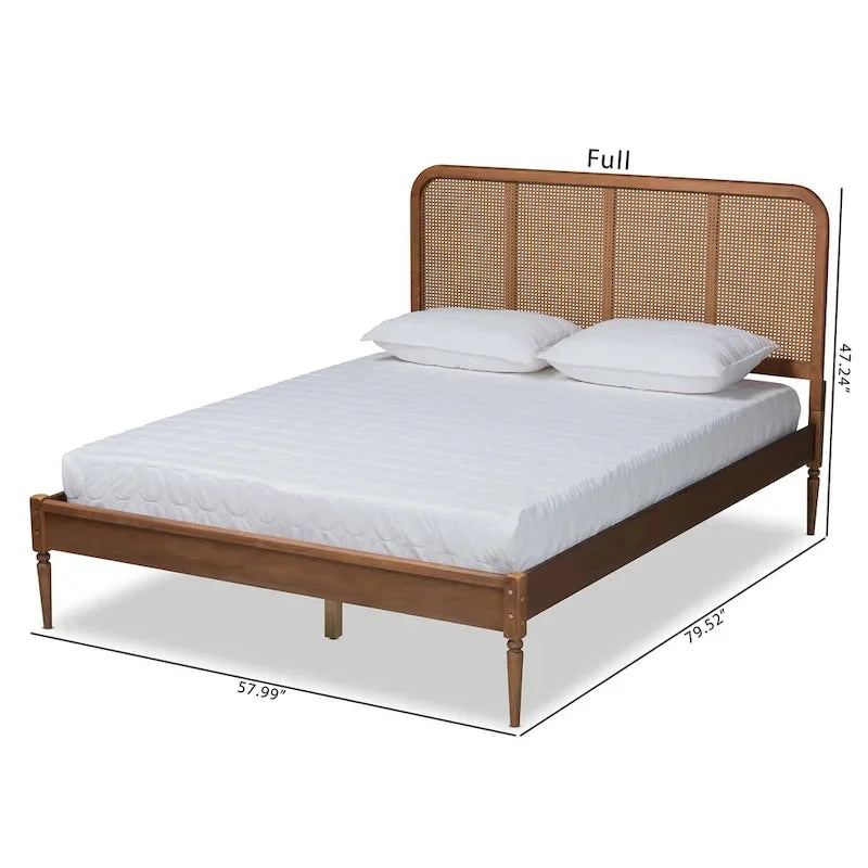 Lit plateforme en bois de rotin synthétique Elston Mid-Century Modern - Noyer