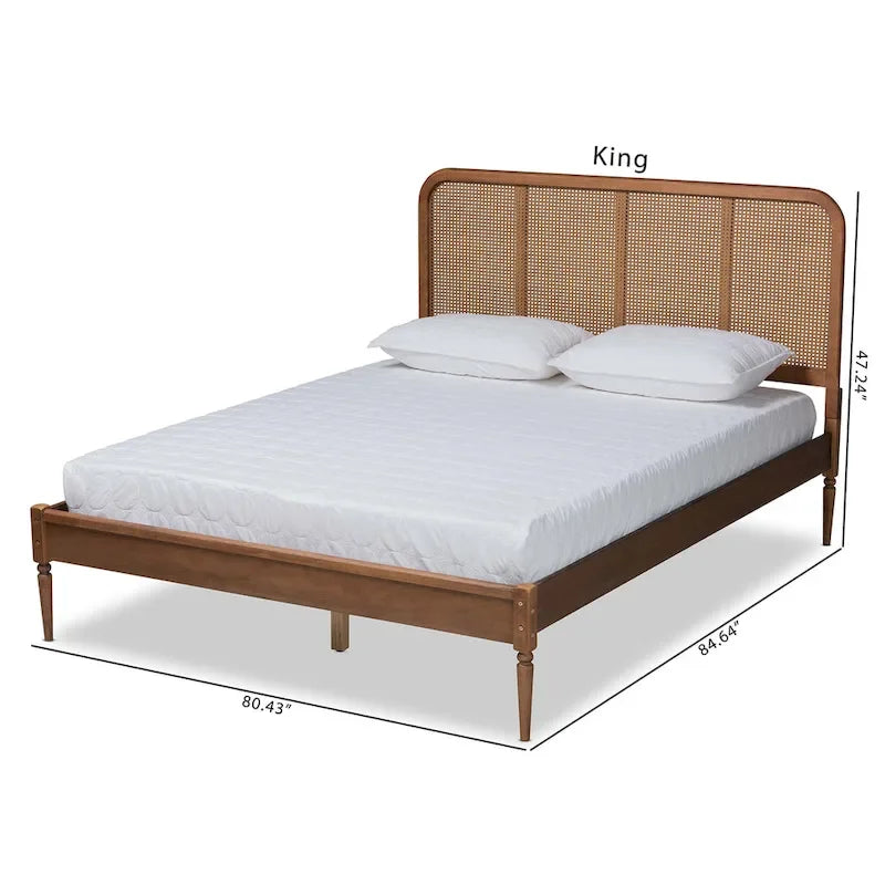 Lit plateforme en bois de rotin synthétique Elston Mid-Century Modern - Noyer