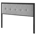 Tête de lit capitonnée en métal Waldorf moderne, tissu gris clair, taille King Size