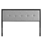Tête de lit capitonnée en métal Waldorf moderne, tissu gris clair, taille King Size