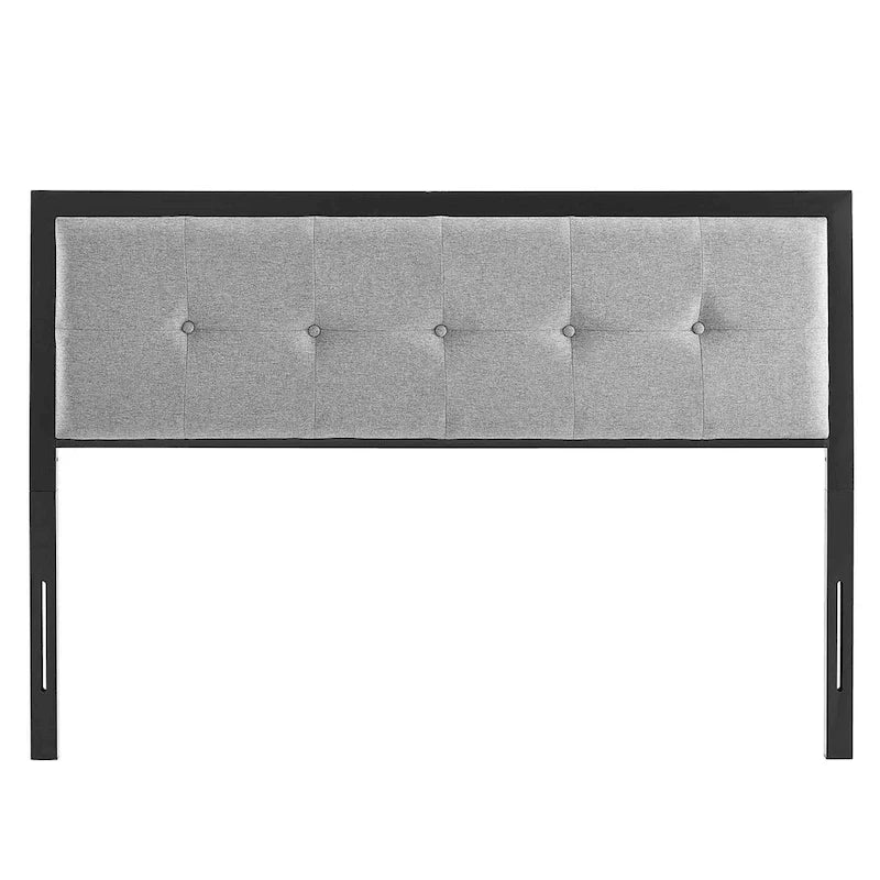 Tête de lit capitonnée en métal Waldorf moderne, tissu gris clair, taille King Size