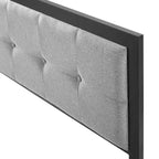 Tête de lit capitonnée en métal Waldorf moderne, tissu gris clair, taille King Size