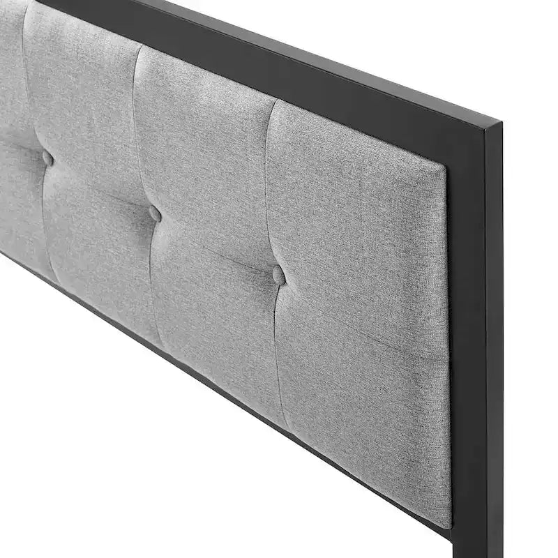 Tête de lit capitonnée en métal Waldorf moderne, tissu gris clair, taille King Size