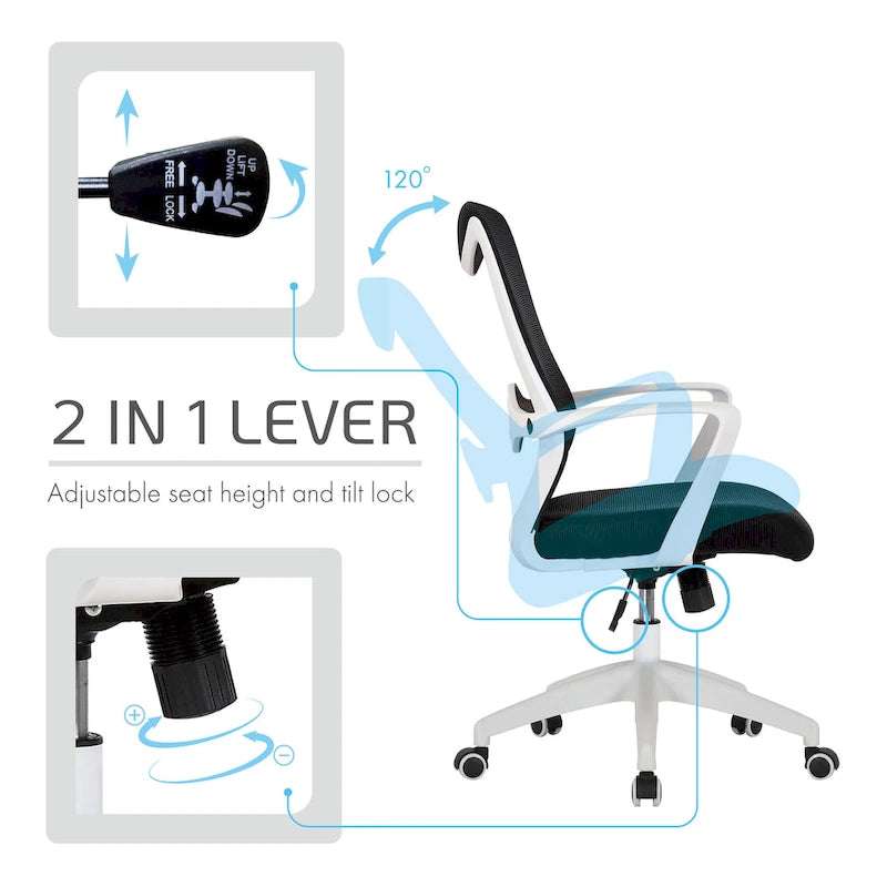 Chaise de bureau ergonomique en maille avec assise et support lombaire réglables en hauteur