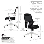 Chaise de bureau ergonomique en maille avec assise et support lombaire réglables en hauteur