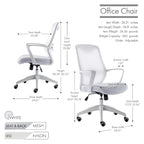 Chaise de bureau ergonomique en maille avec assise et support lombaire réglables en hauteur