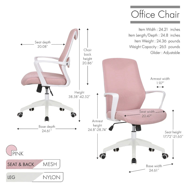 Chaise de bureau ergonomique en maille avec assise et support lombaire réglables en hauteur