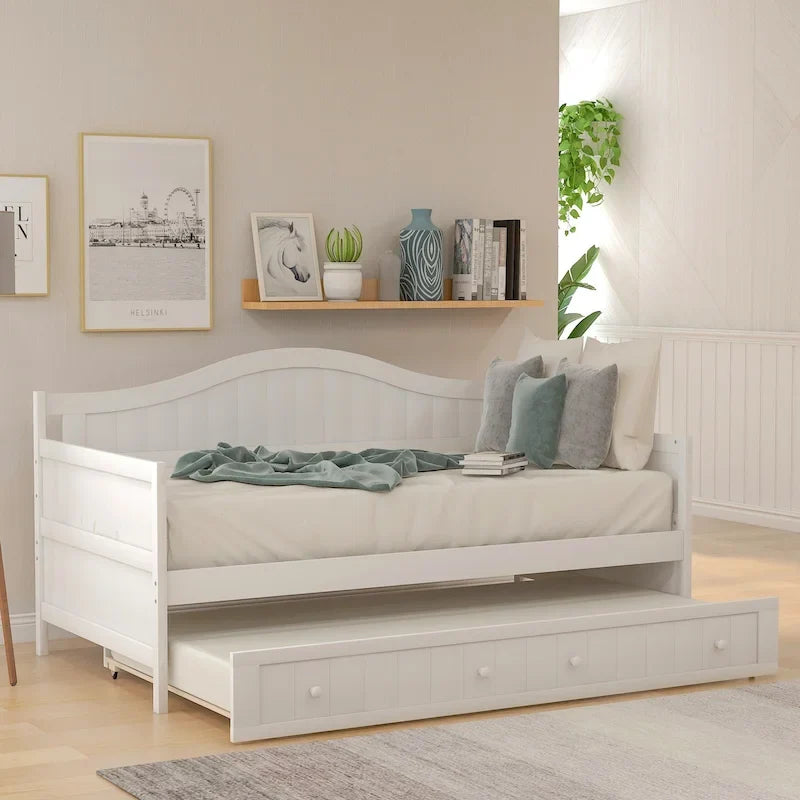 Lit de repos double en bois avec lit gigogne
