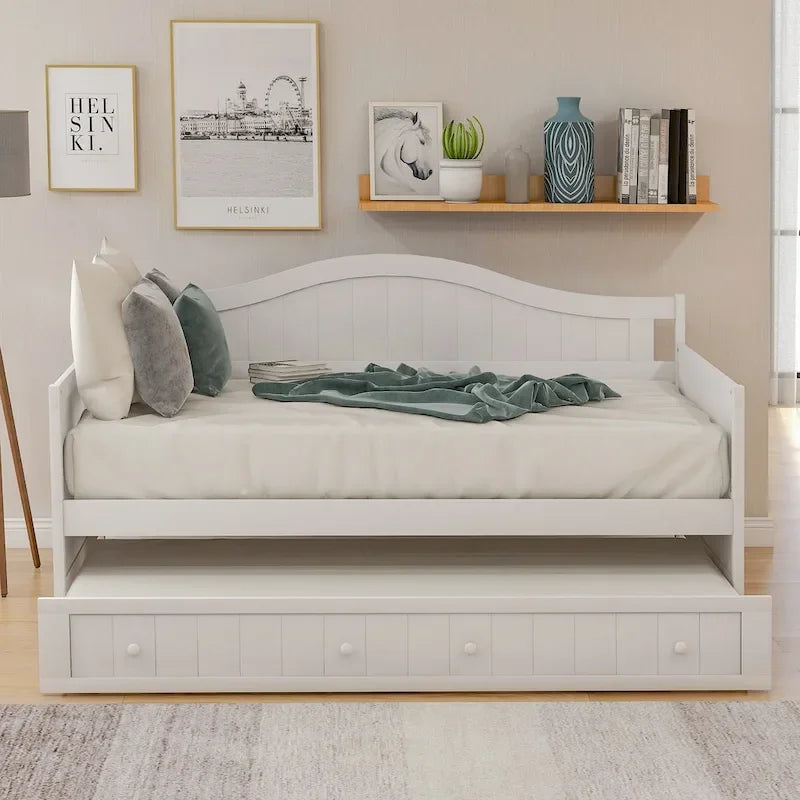 Lit de repos double en bois avec lit gigogne