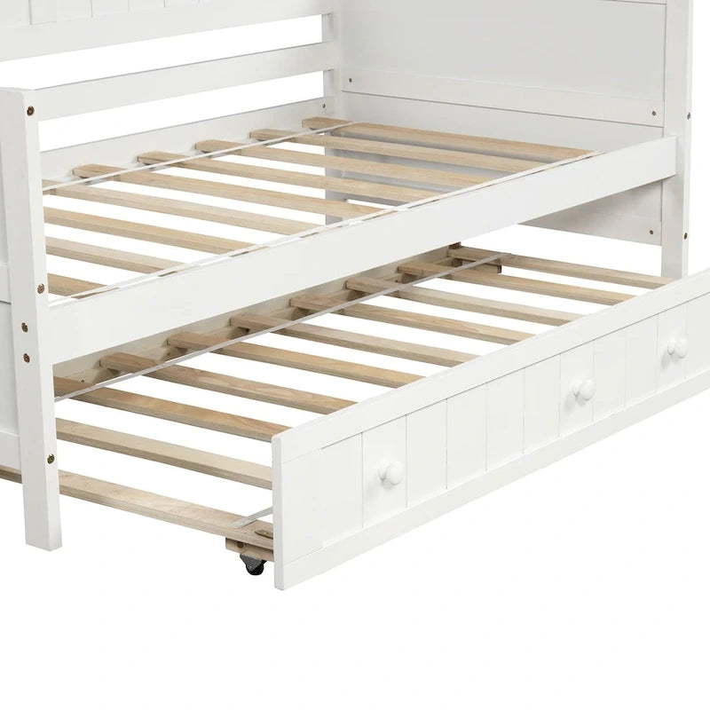 Lit de repos double en bois avec lit gigogne