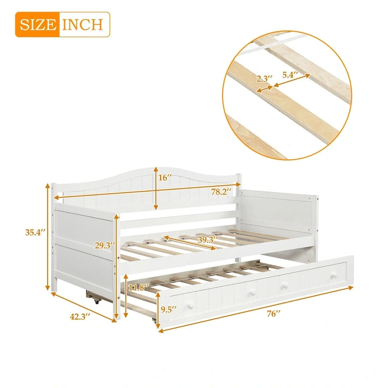 Lit de repos double en bois avec lit gigogne