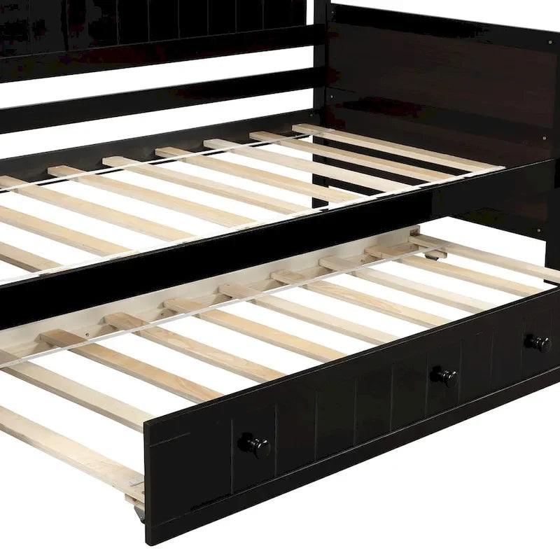 Lit de repos double en bois avec lit gigogne
