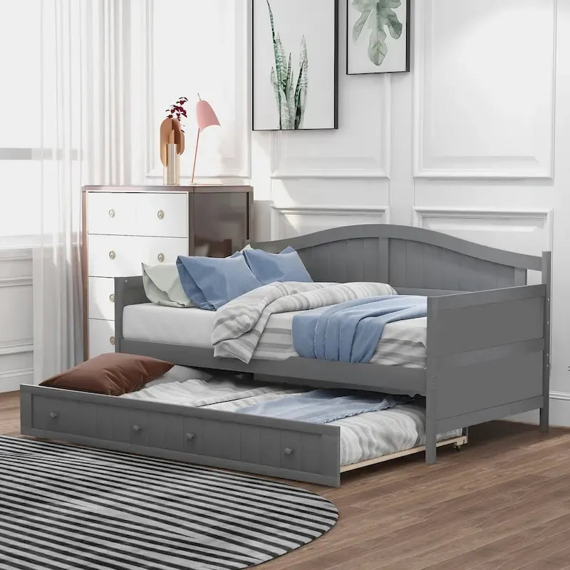 Lit de repos double en bois avec lit gigogne