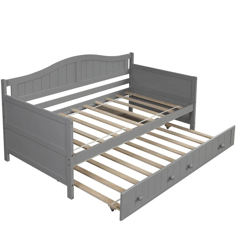Lit de repos double en bois avec lit gigogne