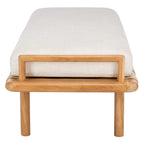 Banc de 178 cm en Teck Côtier avec Plateau en Cuir Tressé et Coussin en Lin Blanc – Entrée et Chambre