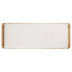 Banc de 178 cm en Teck Côtier avec Plateau en Cuir Tressé et Coussin en Lin Blanc – Entrée et Chambre
