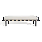 Banc de 178 cm en Teck Côtier avec Plateau en Cuir Tressé et Coussin en Lin Blanc – Entrée et Chambre