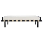 Banc de 178 cm en Teck Côtier avec Plateau en Cuir Tressé et Coussin en Lin Blanc – Entrée et Chambre