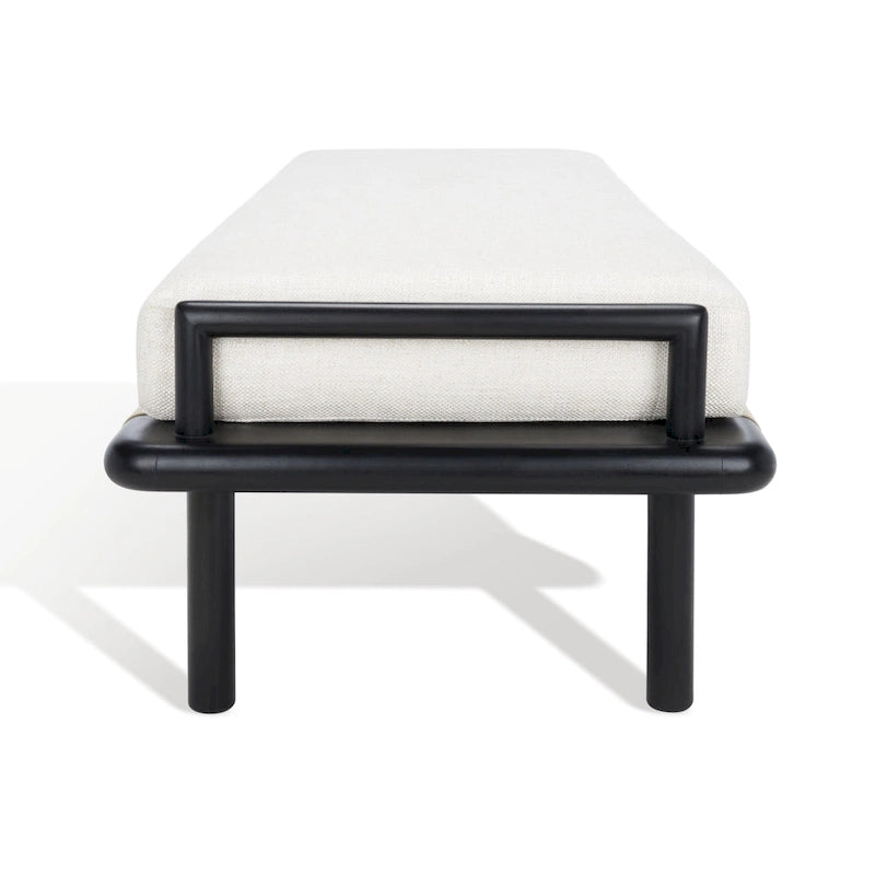 Banc de 178 cm en Teck Côtier avec Plateau en Cuir Tressé et Coussin en Lin Blanc – Entrée et Chambre