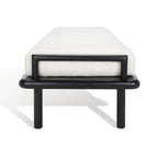 Banc de 178 cm en Teck Côtier avec Plateau en Cuir Tressé et Coussin en Lin Blanc – Entrée et Chambre