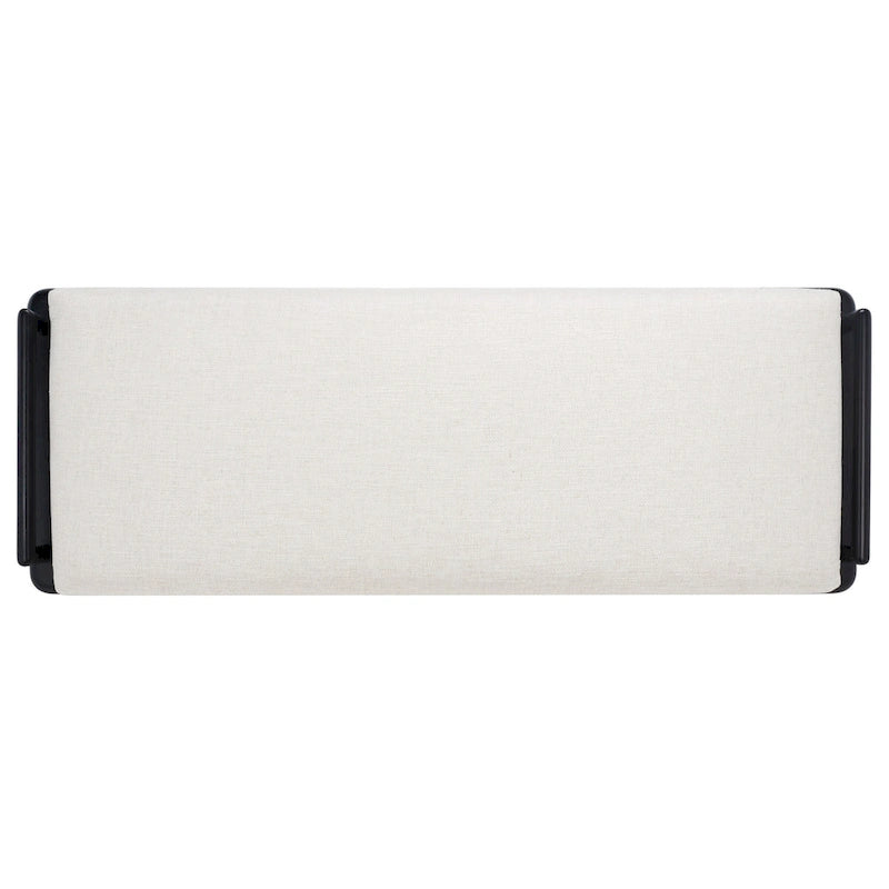 Banc de 178 cm en Teck Côtier avec Plateau en Cuir Tressé et Coussin en Lin Blanc – Entrée et Chambre