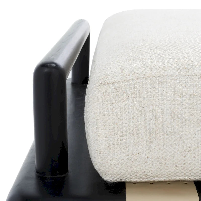 Banc de 178 cm en Teck Côtier avec Plateau en Cuir Tressé et Coussin en Lin Blanc – Entrée et Chambre