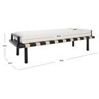 Banc de 178 cm en Teck Côtier avec Plateau en Cuir Tressé et Coussin en Lin Blanc – Entrée et Chambre